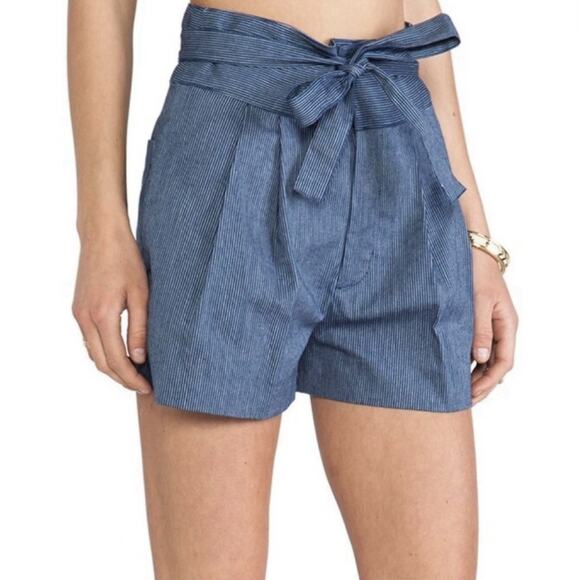 NWT Marc by Marc Jacobs Jamie Stripe Blue Indigo High Waist Cotton Shorts - Picture 1 of 7